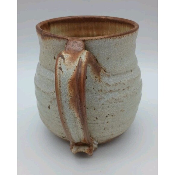 Vtg Art Pottery Mug Signed Lytle Potbelly Tan & Brown - Picture 4 of 10